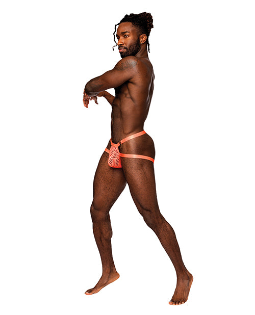 Male Power Mesh Ring Jock Neon Orange with Satin Waistband and Contoured Pouch for Supportive Comfort