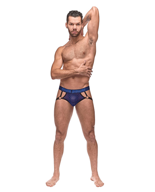 Male Power Mesh Jockstrap Navy Blue Sheer Diamond Panels Elastic Waistband for Men's Support and Style