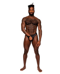Male Power Lingerie Open Ring Thong with Crotchless Pouch and Floral Lace for Sensual Comfort and Style
