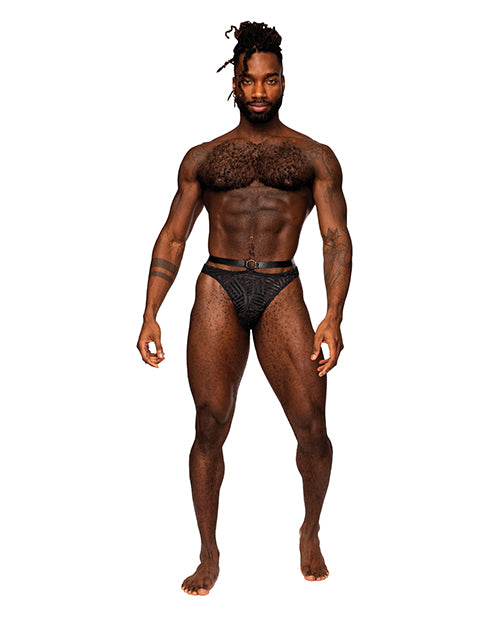 Male Power Mesh Strap Thong with Satin Waistband and Sheer Cutout for Comfortable Men's Lingerie Wear