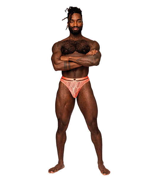Male Power Mesh Strap Thong with Satin Waistband and Eclectic Sheer Pattern for Comfortable Bold Lingerie