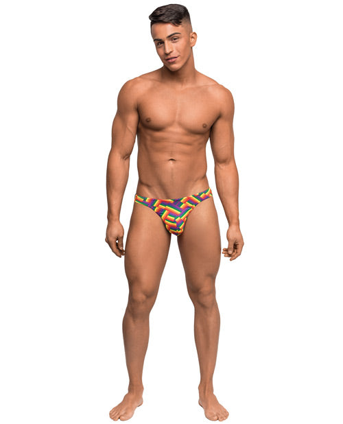 Male Power Lingerie Rainbow Bong Thong Contoured Pouch Herringbone Print for Comfortable Low Rise Fit