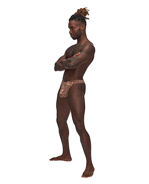 Male Power Thong Animal Print Soft Stretch Fabric Supportive Pouch for Bold Men's Underwear