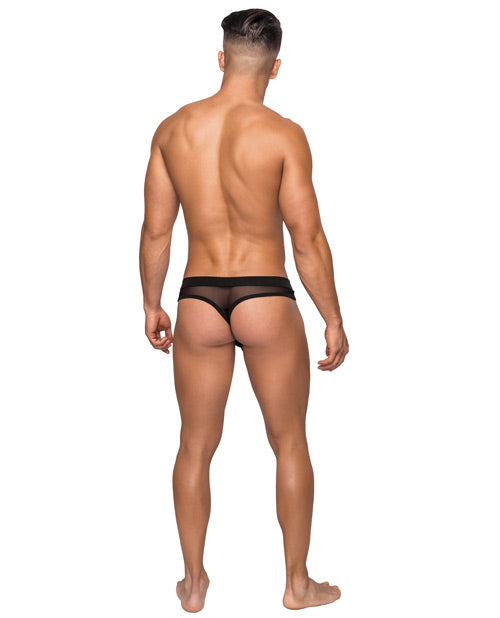 Stretch Mesh Thong with Plush Cotton Waistband – Black S/M