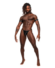 Male Power Bondage Harness Adjustable PU Leather with Metal Studs for Secure Restraint and Role-Play