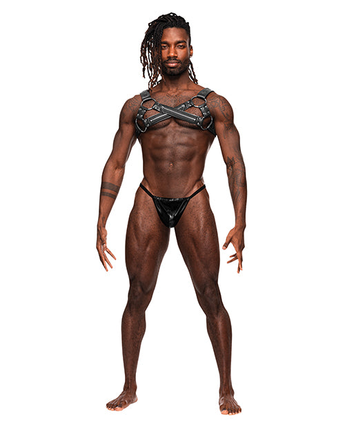 Male Power Bondage Harness Neoprene Rubber Zip Adjustable for Secure Restraint and Statement Style
