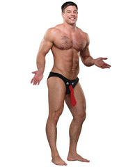 Male Power novelty men's bikini with Pinocchio nose design and stretch nylon for humorous party wear