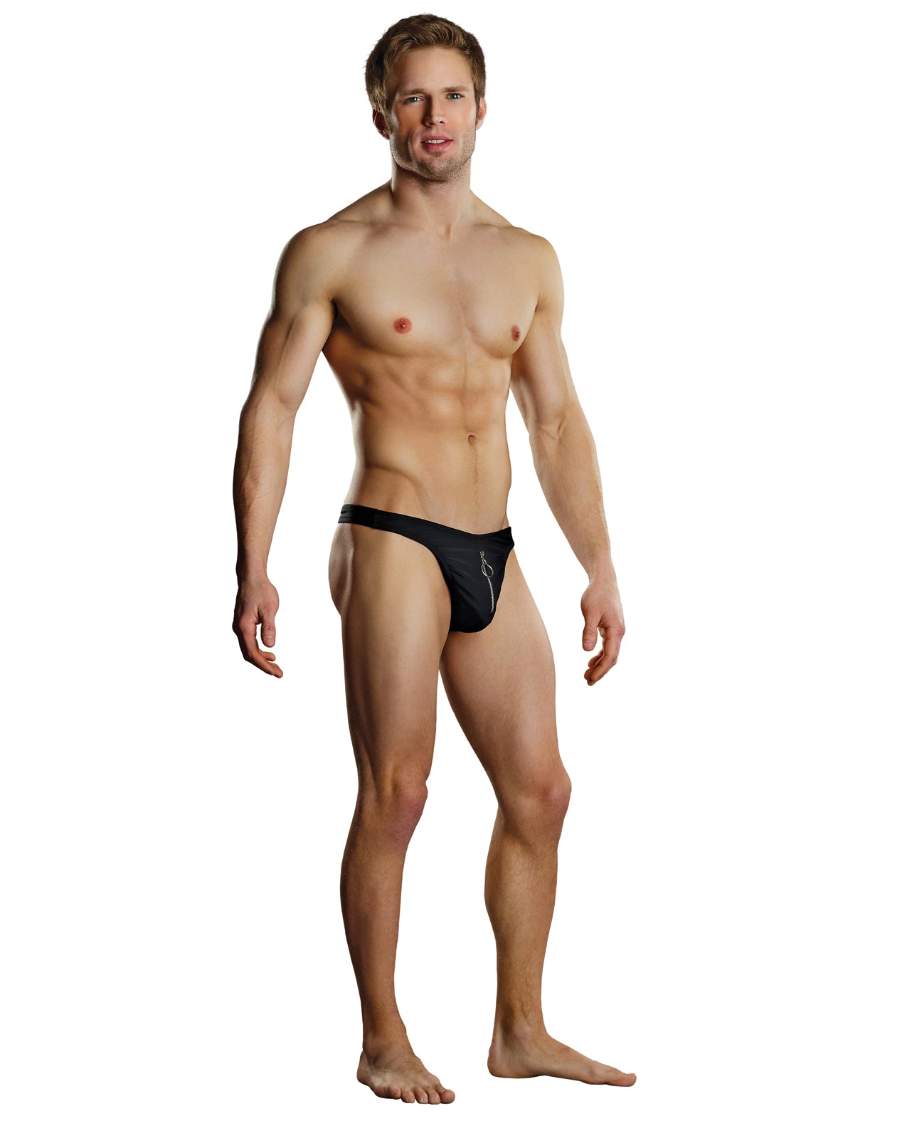 Male Power Men's Zipper Thong Black with Zipper Front and Stretch Comfort for Bold Style