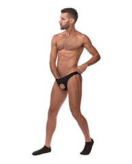Men's Black Nylon Spandex Pouchless Brief with Athletic Fit
