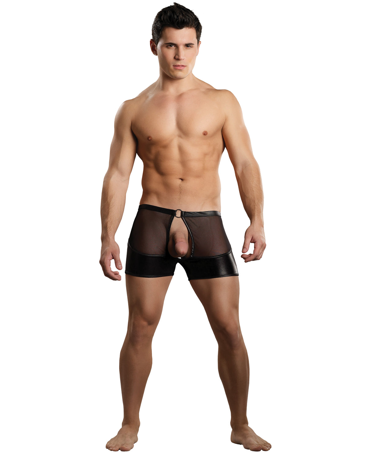 Male Power Lingerie Brief with Metal Ring Details and Cire Waistband for Bold Statement Wear