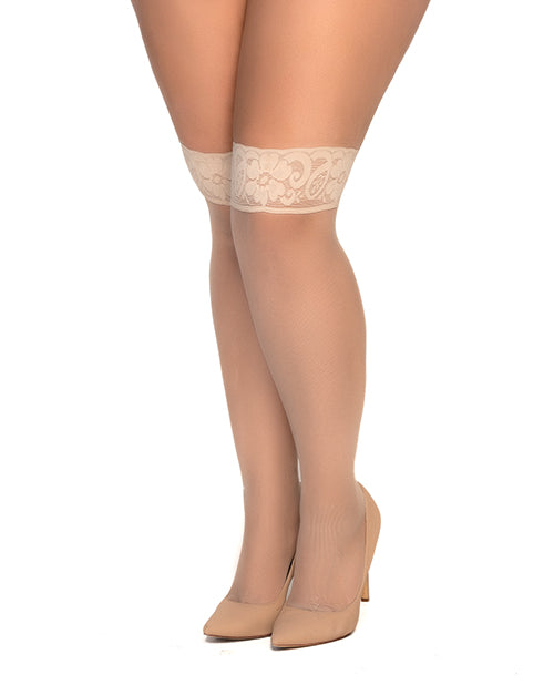 Mapale Mesh Thigh High Stockings Plus Size Stretch Breathable Nude Lingerie for Confident Curvy Fit