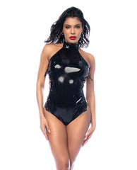 Mapale Lingerie High Neck Vinyl Bodysuit with Eyelet Lace-Up Sides for Bold Styling