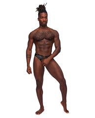 Male Power jock strap, crotchless black lingerie with studded details and cire waistband for adventurous men's wear
