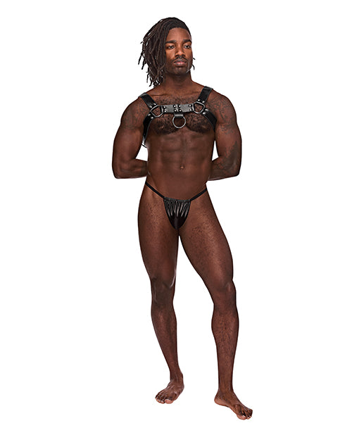 Male Power Leather Harness Adjustable Buckles Metal Studs for Comfortable and Stylish Lingerie Wear