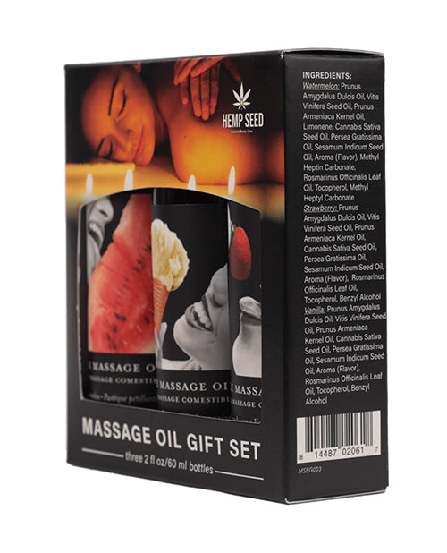 Earthly Body Edible Massage Oil Gift Set with Three Flavors – 2 oz Bottles