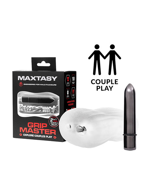 Maxtasy Male Masturbator Sleeve Clear Dual Openings Removable Bullet Vibrator for Enhanced Solo or Shared Intimacy