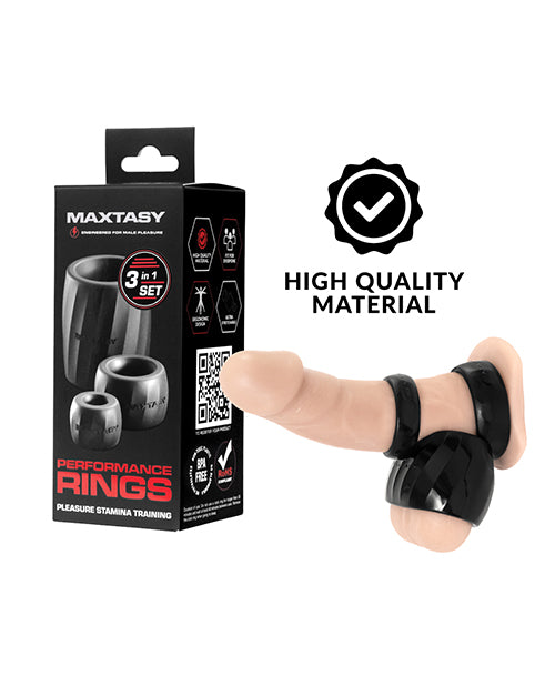 Maxtasy Penis Enhancement Performance Rings Stretchable Black Set for Stamina and Support