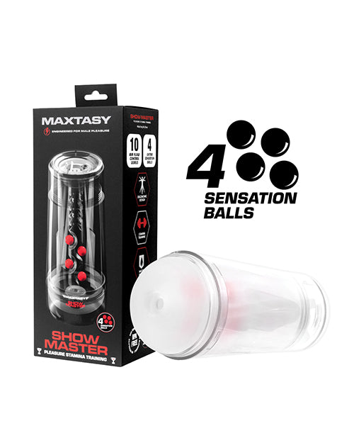 Maxtasy Non-Realistic Stroker Transparent Sleeve with Pleasure Beads and Adjustable Suction for Intense Male Stimulation