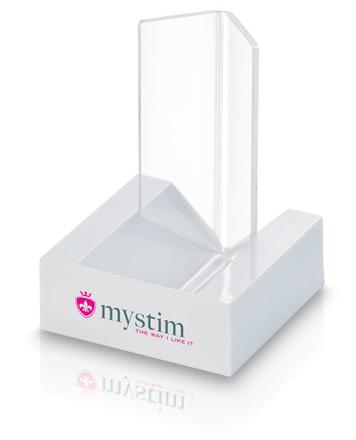 Mystim Vibrator Display Stand with Clear Acrylic Construction and Stable Base for Organized Product Presentation