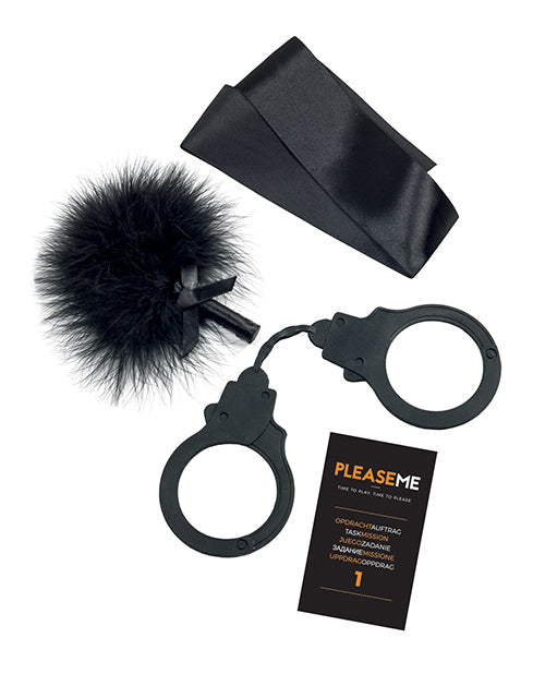 Tease and Please Couples Game with Blindfold, Feather Tickler, and Handcuffs for Sensory Romantic Play