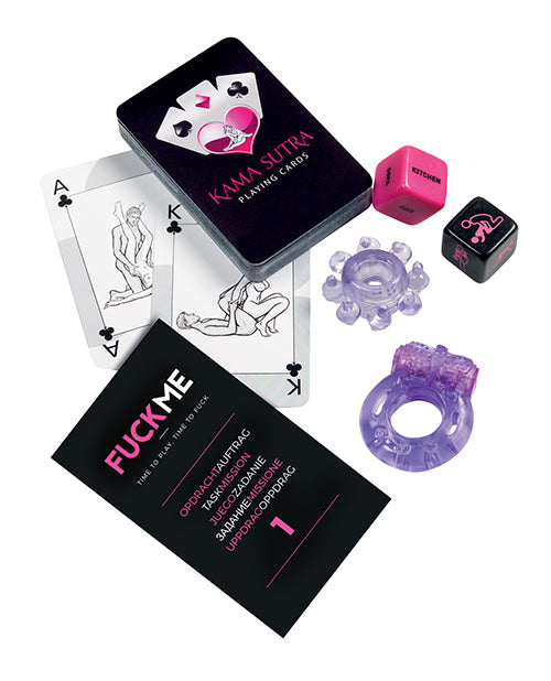 Tease and Please Couples Game set with Kama Sutra cards vibrating ring and dice for romantic adventures