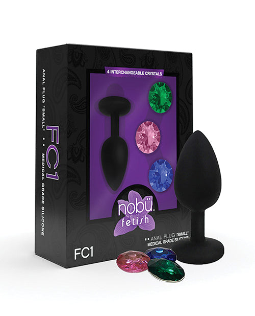 Nobü Anal Plug Black Small Silicone Heart Crystal Non-Porous Jewelry for Comfortable Sensation