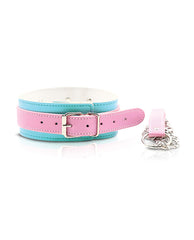 Nobü Bondage Restraint Pastel Pink Blue Choker Adjustable Collar with Metal Leash for Comfortable Roleplay