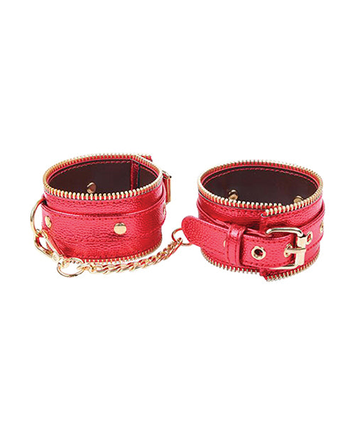 Nobu Handcuffs Set Red and Gold Adjustable Padded Cuffs with Zipper Detail for Comfortable Bondage