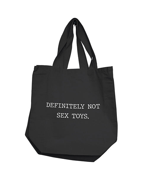 Nobu black reusable tote bag with bold Definitely Not Sex Toys print for eco-friendly shopping and party supplies