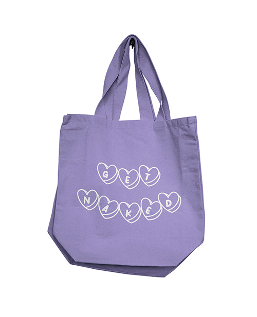 Nobu Reusable Tote Bag with Get Naked Print Lilac Bold Slogan for Everyday Shopping and Events