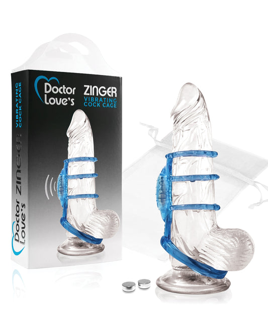Doctor Love vibrating cock cage with micro vibrator and slim blue design for enhanced couples pleasure