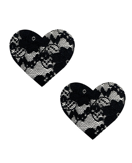 Neva Nude Black Lace Heart Pasties Handmade Waterproof Latex-Free Nipple Covers for Festival Wear