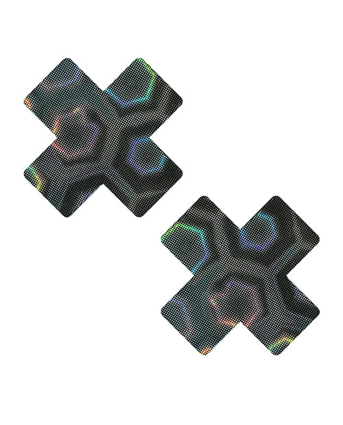 Neva Nude Nipple Cover Pasties Holographic X Design 3D Trippy Pattern for Festival Wear and Statement Fashion