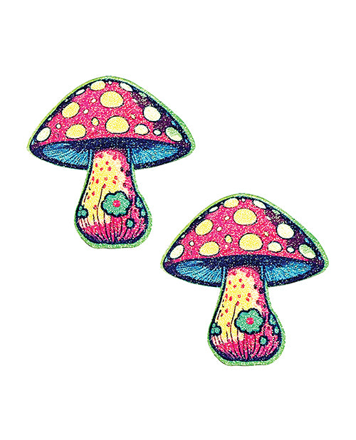 Neva Nude Lingerie Packaged Glitter Shroom Pasties Red Multi O with Adhesive Backing for Festival and Party Wear