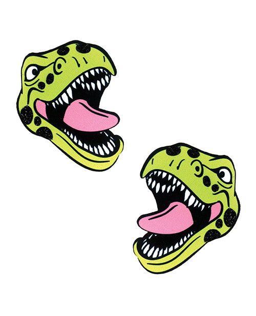 Neva Nude Dinosaur Pasties Green Black Glitter Spots Handmade for Festival Lingerie and Bold Looks