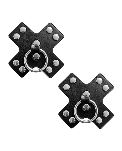 Neva Nude Lingerie Reusable Silicone Pasties Leather Metal Studded X Design for Punk Burlesque Look