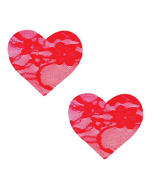 Neva Nude Lingerie Pasties Handmade Red Lace Heart Waterproof, Hypoallergenic Stickers for Festival or Outfit Coverage