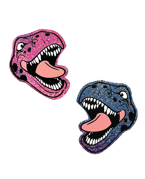 Neva Nude Lingerie Dinosaur Pasties UV Reactive Pink Blue Handmade for Festival and Rave Wear