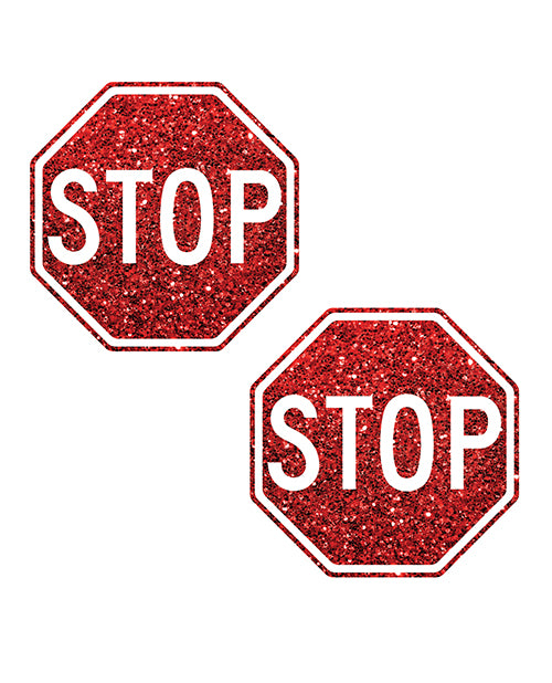 Neva Nude Lingerie Packaged Red Glitter Stop Sign Pasties with Self-Adhesive Design for Bold Festival Coverage