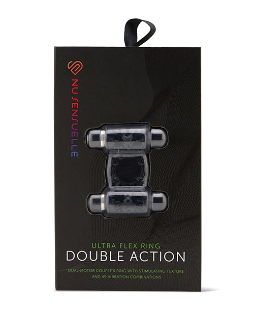 Nu Sensuelle Penis Enhancement Double-Action Cock Ring with Dual Vibrating Bullets and USB Rechargeable Design for Couples Stimulation