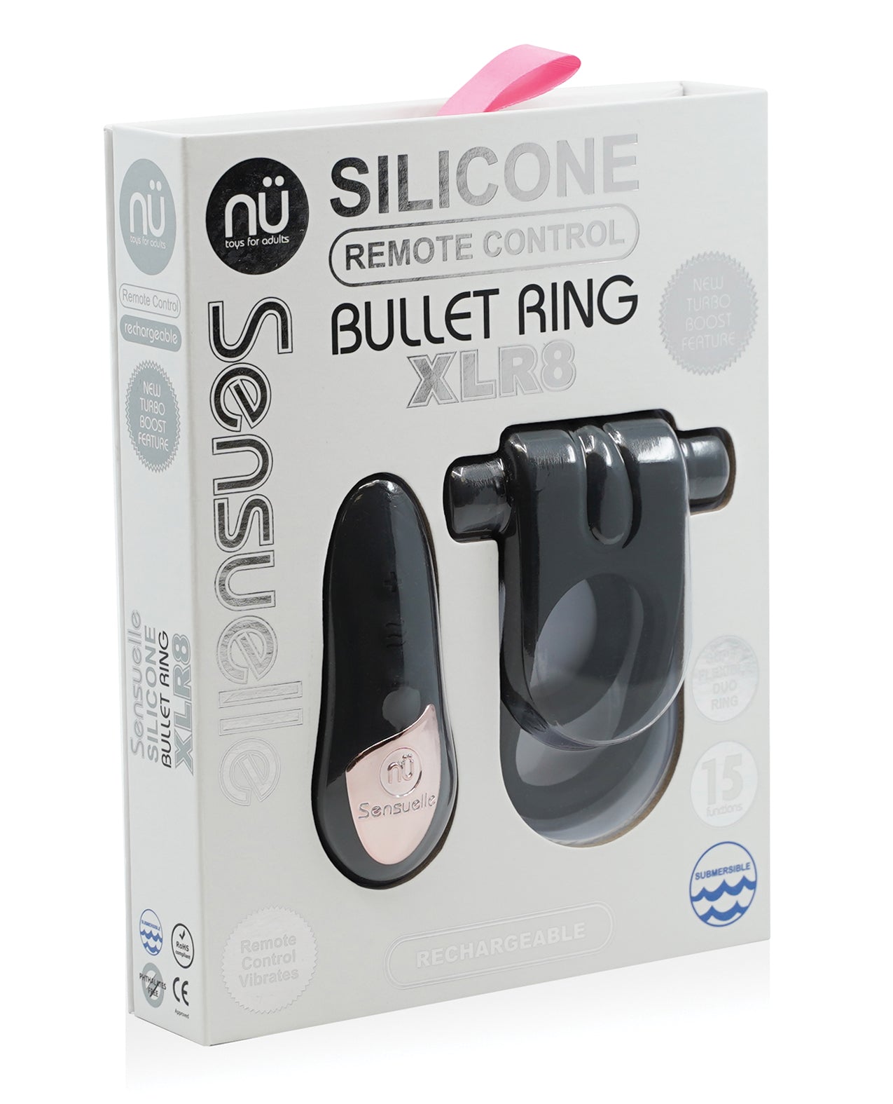Nu Sensuelle Penis Enhancement Bullet Ring with Remote, Turbo Boost, and Dual Ring Design for Couples Stimulation