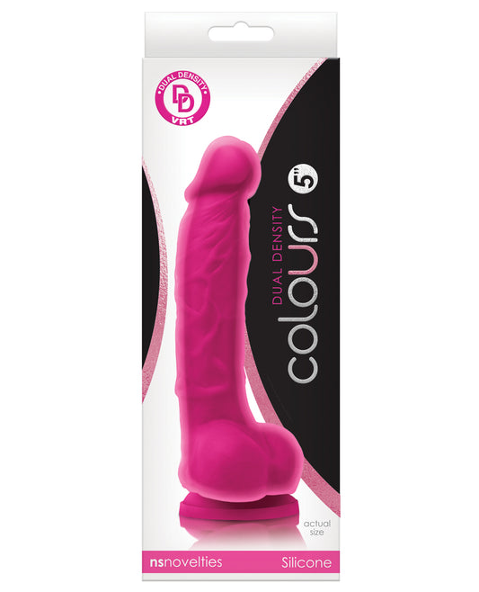 Colours Silicone Dong Dual Density with Balls Powerful Suction Cup in Pink for Realistic Pleasure