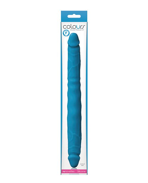 Colours Double Dong Blue Silicone Lifesize Satin Texture for Shared Intimate Enjoyment