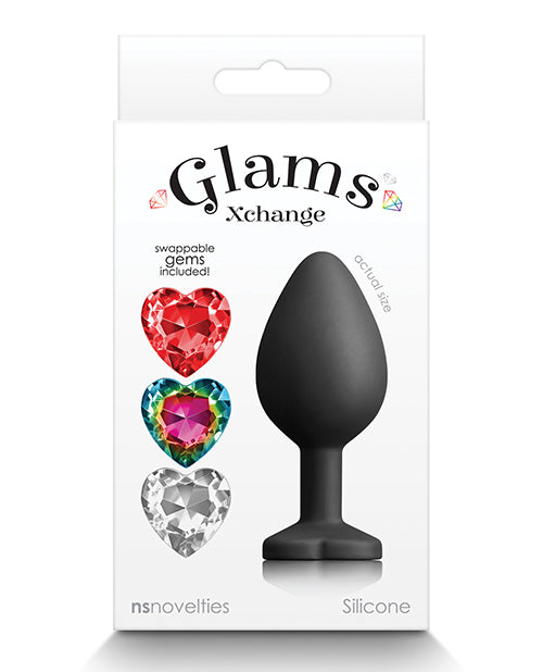 Glams Anal Products Medium Silicone Butt Plug with Interchangeable Heart Gems for Customizable Visual Appeal