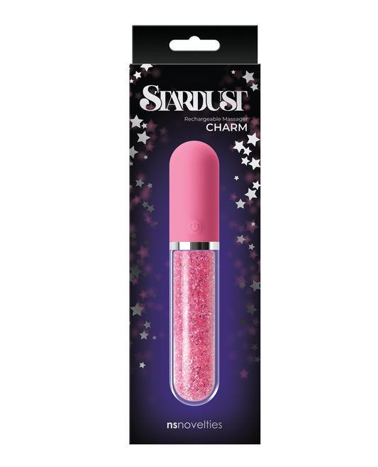 Stardust pink glass stimulator with Swarovski crystals and platinum silicone for elegant intimate pleasure