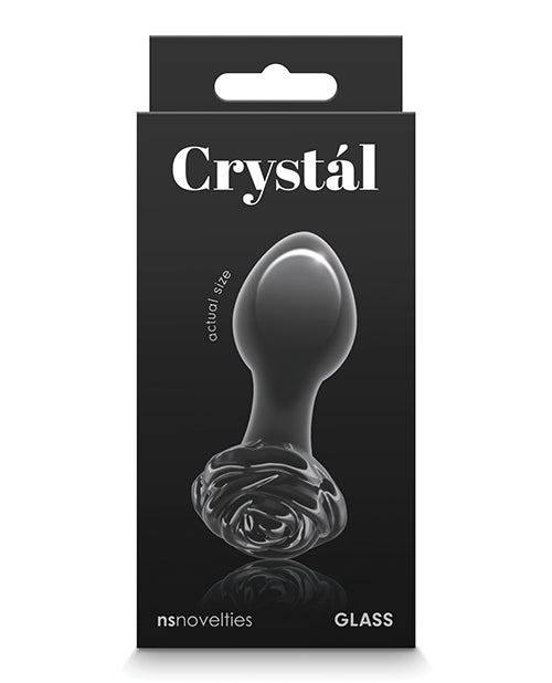 Crystal Anal Products Black Glass Butt Plug with Rose Base and Hygienic Borosilicate Glass for Safe Intimate Use