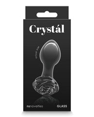 Crystal Anal Products Black Glass Butt Plug with Rose Base and Hygienic Borosilicate Glass for Safe Intimate Use