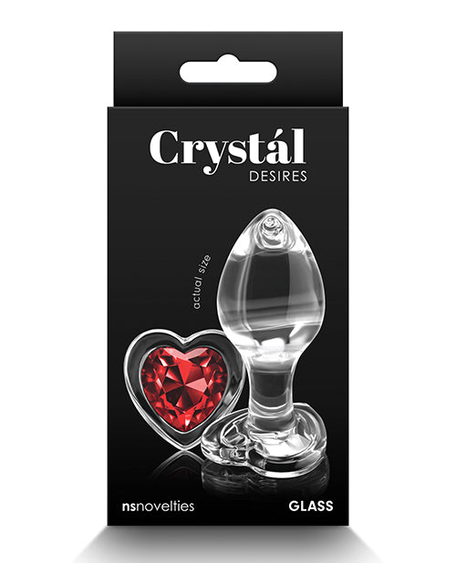 Crystal Anal Plug Medium Glass with Red Heart Gem for Passionate Sensation and Pleasure
