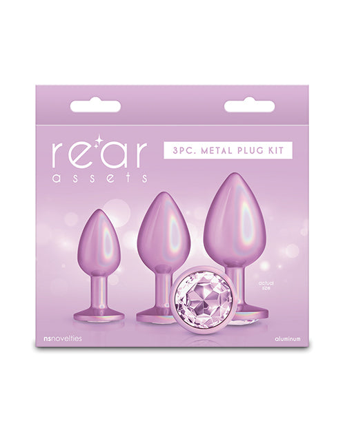 Rear Assets Anal Products Chrome-Plated Trainer Kit with Iridescent Pink Gems for Comfortable Anal Training