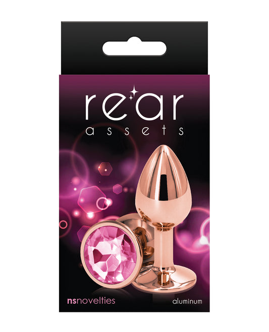 Rear Assets Anal Plug Rose Gold Finish Pink Gem Lightweight Aluminum for Visual and Sensual Excitement